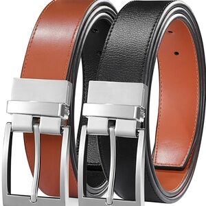 MILORDE Men's Reverzible Black and Brown Leather Belt With Gift Box